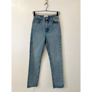 Reformation‎ Liza Ultra High Rise Slim Straight Jeans Light Wash Denim Womens